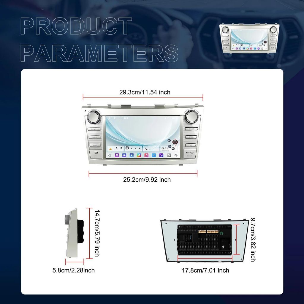 Toyota Camry 2006–2011 - 2-DIN Android 13 Autoradio mit CarPlay - 17,8 cm Touchscreen - 2GB RAM + 64GB ROM - 1024×600 - Type‐C+USB - 4×45W - ...