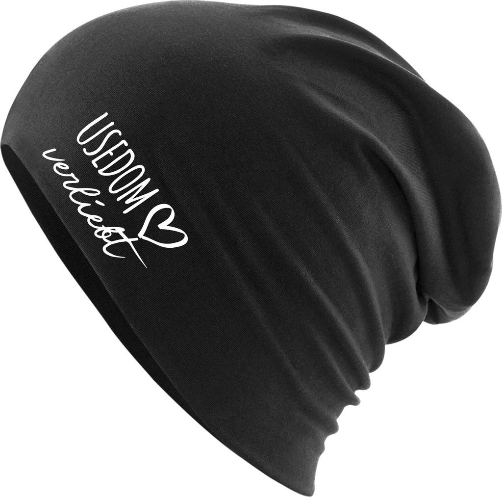 Huuraa Beanie Usedom verliebt Black One Size Baumwolle und Elasthan Mütze Geschenkidee
