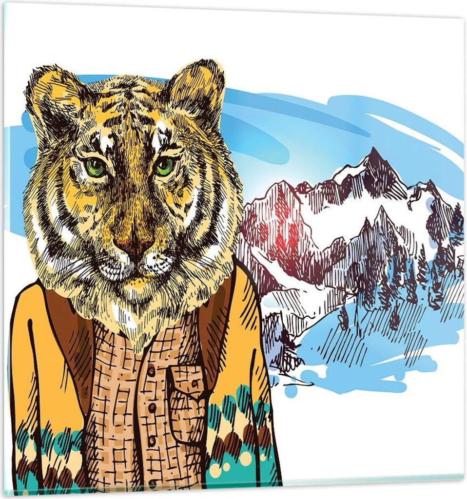 Bilder auf glas - Tiger in den Bergen Kinder Tierwelt - 30x30cm - Glasbilder - Wandbilder - Kunstdruck - Wanddekoration aus Glas - Glas Bilder - Wa...