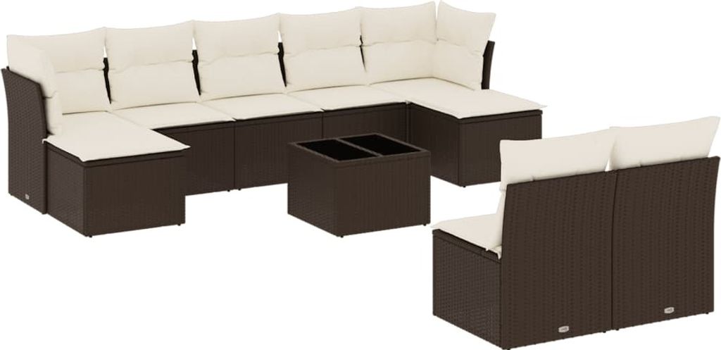 10-tlg. Garten-Sofagarnitur mit Kissen Braun Poly Rattan