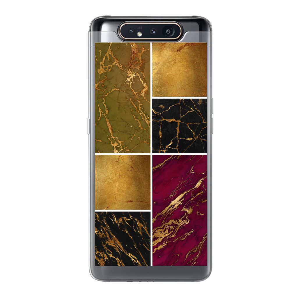 MuchoWow Handyhülle Schutzhülle Hülle für Samsung Galaxy A80 Marmor - Gold - Schwarz - Rosa Silikon Softcase Handy Hülle - Schutzdeckel