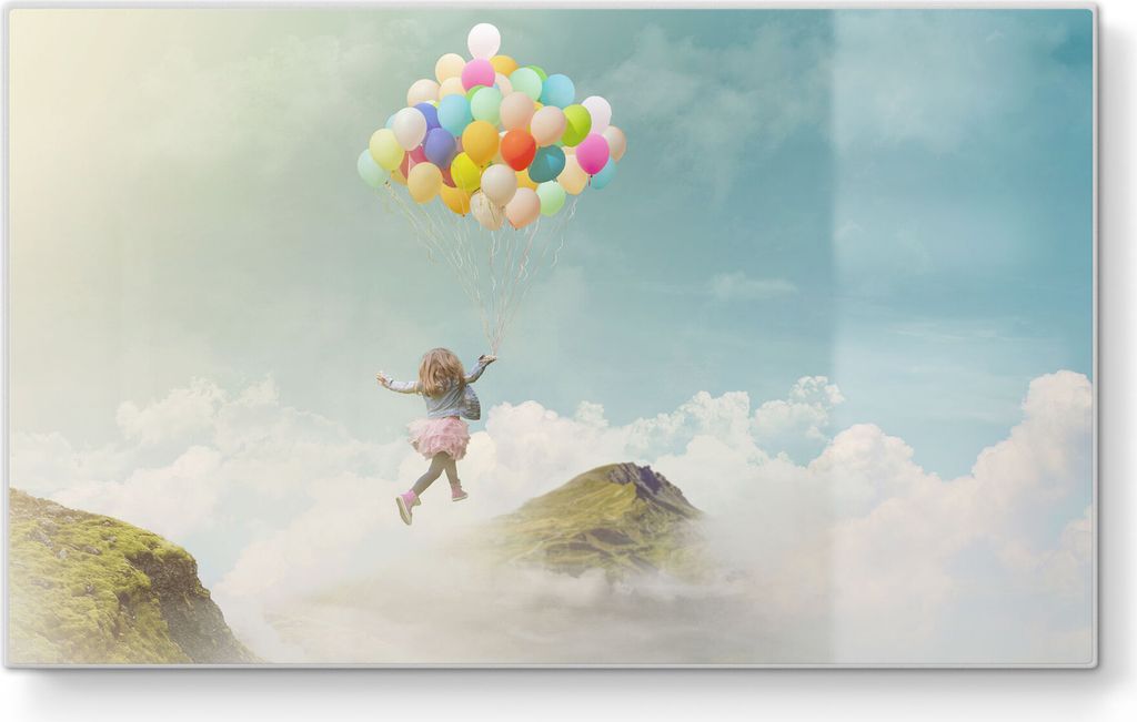 DEQORI Frühstücksbrett Glas 23x14 cm 'Mädchen an Luftballons' Schneidebrett Platte