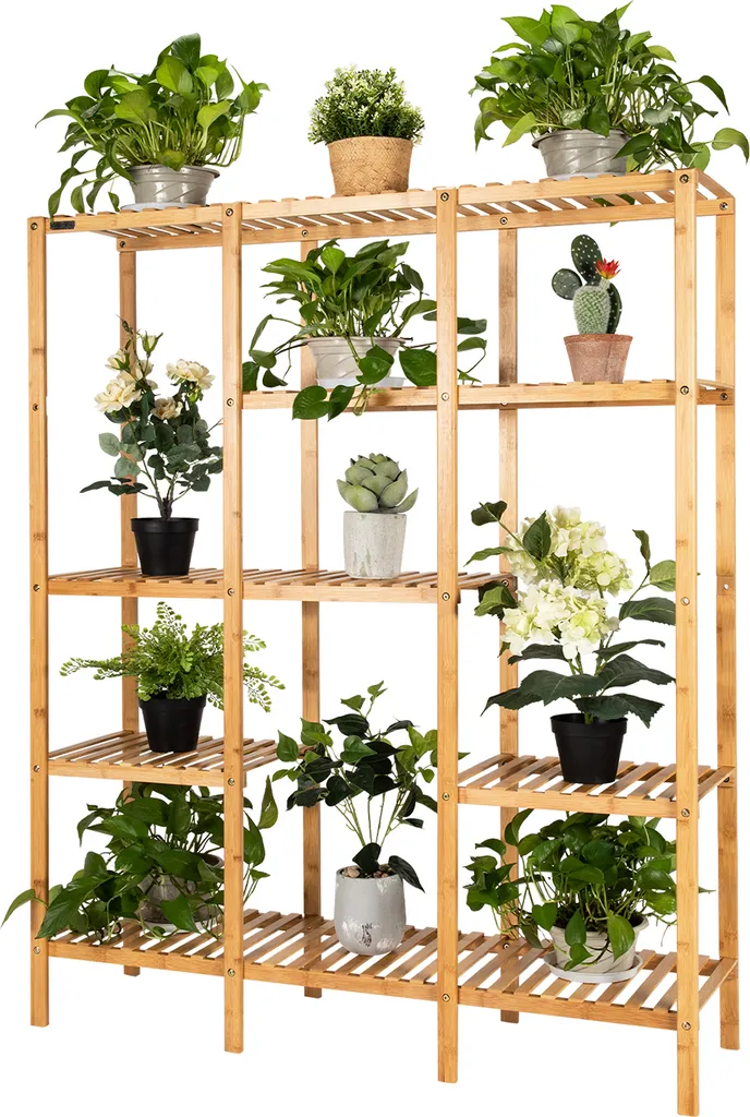 Support plantes gain de place escalier bambou pour organiser vos fleurs