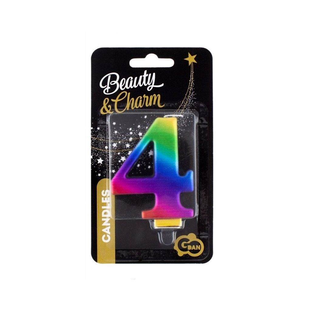 Candela per torta numero 4 metallico, arcobaleno 8 cm Immagine del prodotto 
