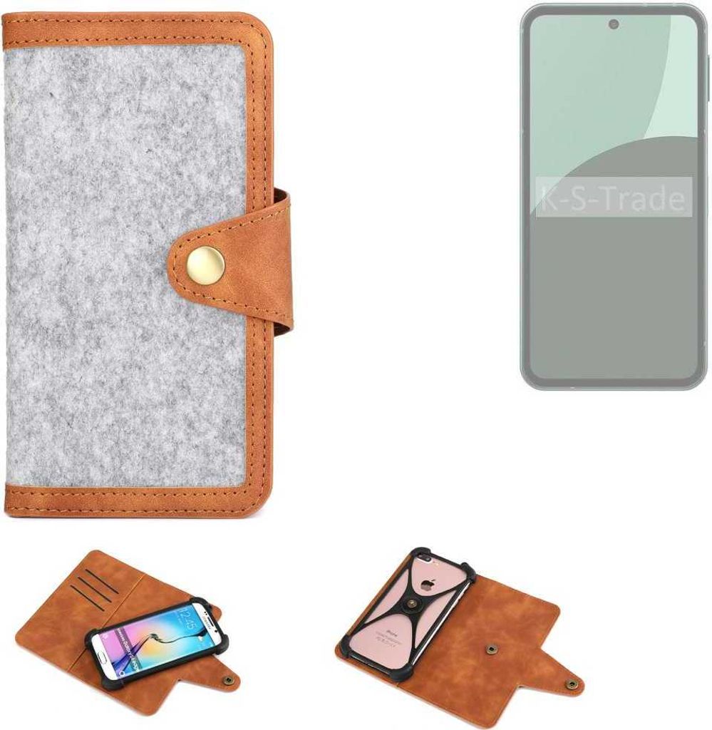 K-S-Trade Handyhülle kompatibel mit Sharp Aquos Sense9 Schutzhülle Filz-Hülle Kunst-Leder hellgrau braun (1x)
