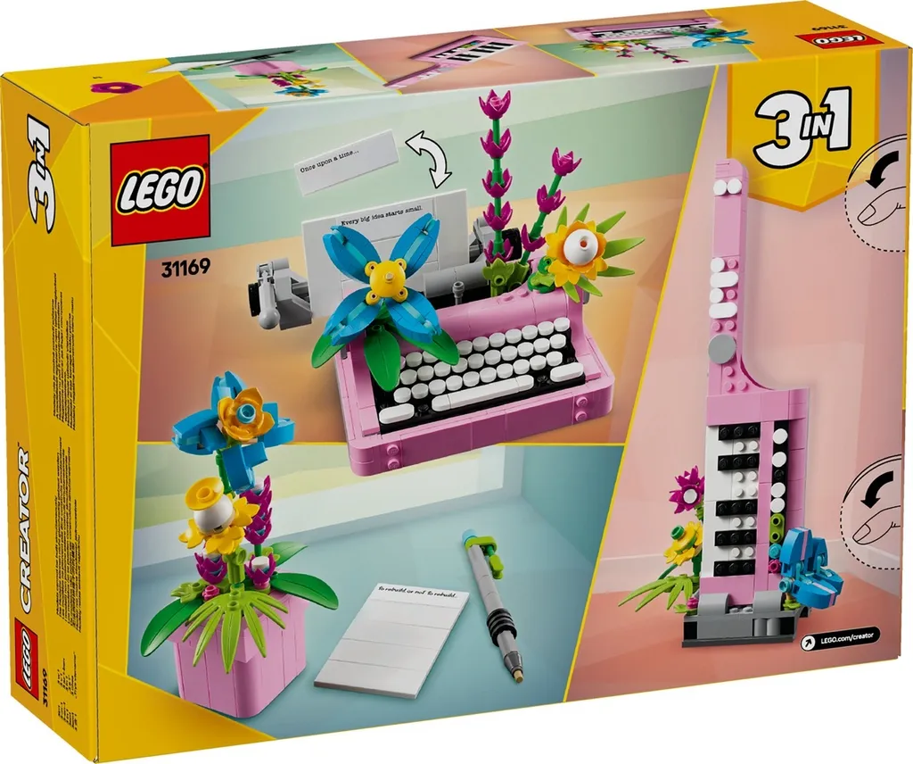 Machine à écrire LEGO Creator 31169 avec fleurs, objet de collection rétro - 22