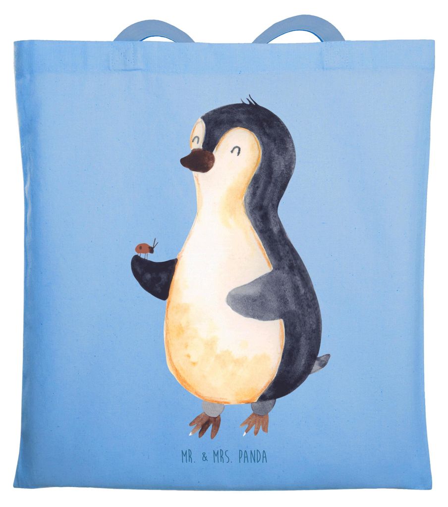 Mr. & Mrs. Panda totebag Pinguin Marienkäfer - Sky Blue - Geschenk, Aufmerksam, Liebe, Kleine Wunder, Schultasche, Tote Bag, Baumwollbeutel, Stoff...