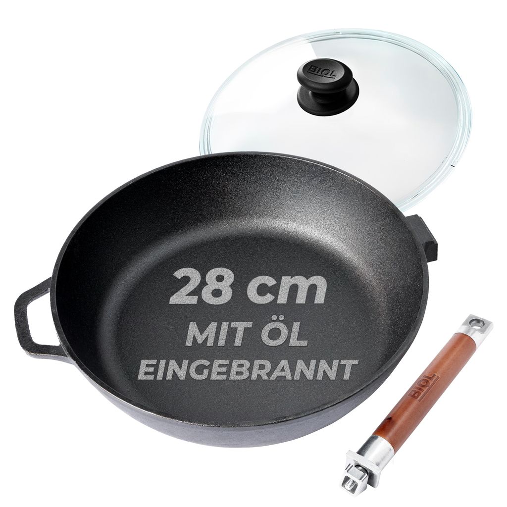 BIOL Tiefe Gusseiserne Pfanne 28cm mit Glasdeckel und Produktbild 