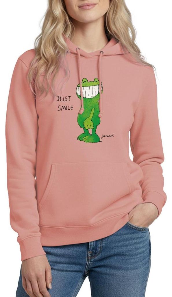 Spreadshirt Janosch Günter Kastenfrosch Just Smile Damen Hoodie, L, Altrosa