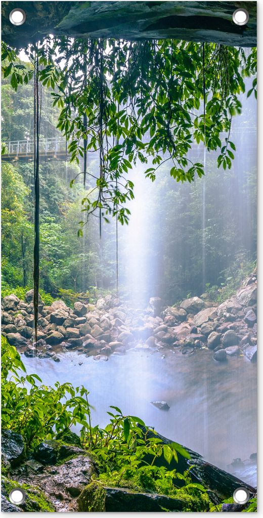 MuchoWow 30x60 cm Outdoor-Poster Gartendeko Sichtschutz Garten Poster für den Garten Dschungel - Regenwald - Wasser - Wasserfall - Pflanzen