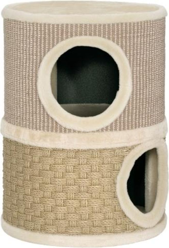 Katzenhoehle Kratztonne 35,5x35,5x49 cm Zweistoeckig Katzentonne Mit Plueschrand Kratzmatte 2 Hoehlen Khaki Kaffee Polyester
