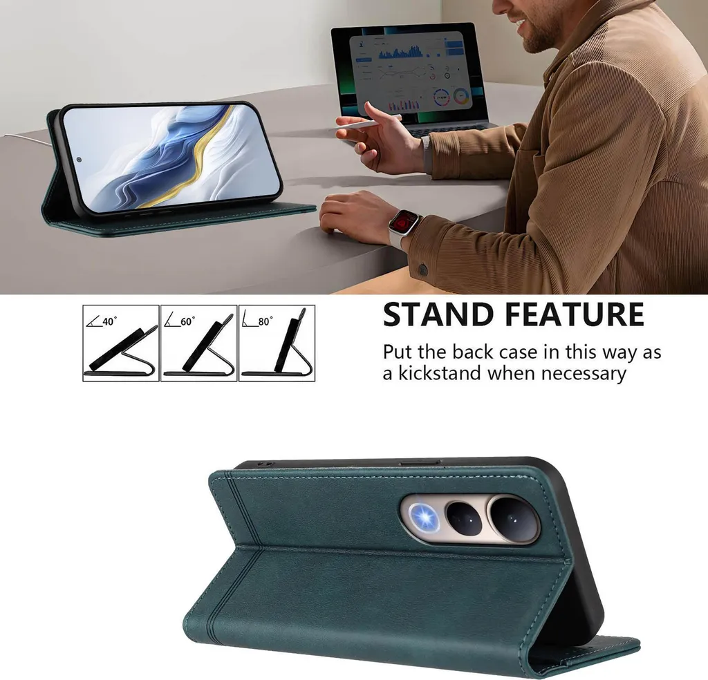 Cover In Pelle Con Portacarte Per VIVO V50 5G – Custodia Protettiva Con Supporto E Chiusura Magnetica – Colore Rosso