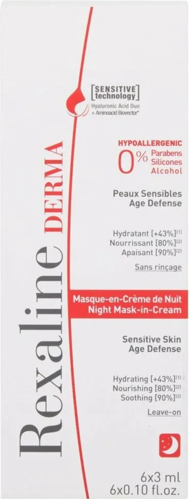 Rexaline Derma Masque de Nuit Hypoallergénique 6x3 ml Haute Hydratation