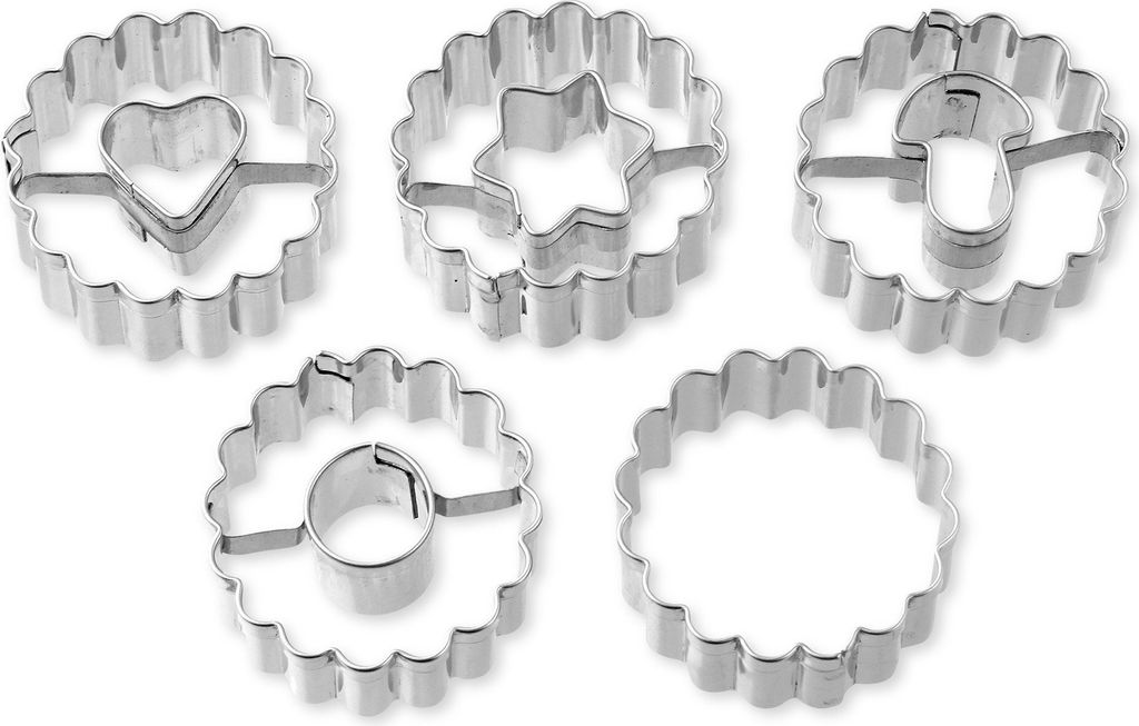 Dr. Oetker 5er Mini-Linzer Ausstecher-Set, Ausstechformen für Weihnachten, Ausstecher für Plätzchen, Kekse und Fondant, vielfältige Motive, Men...