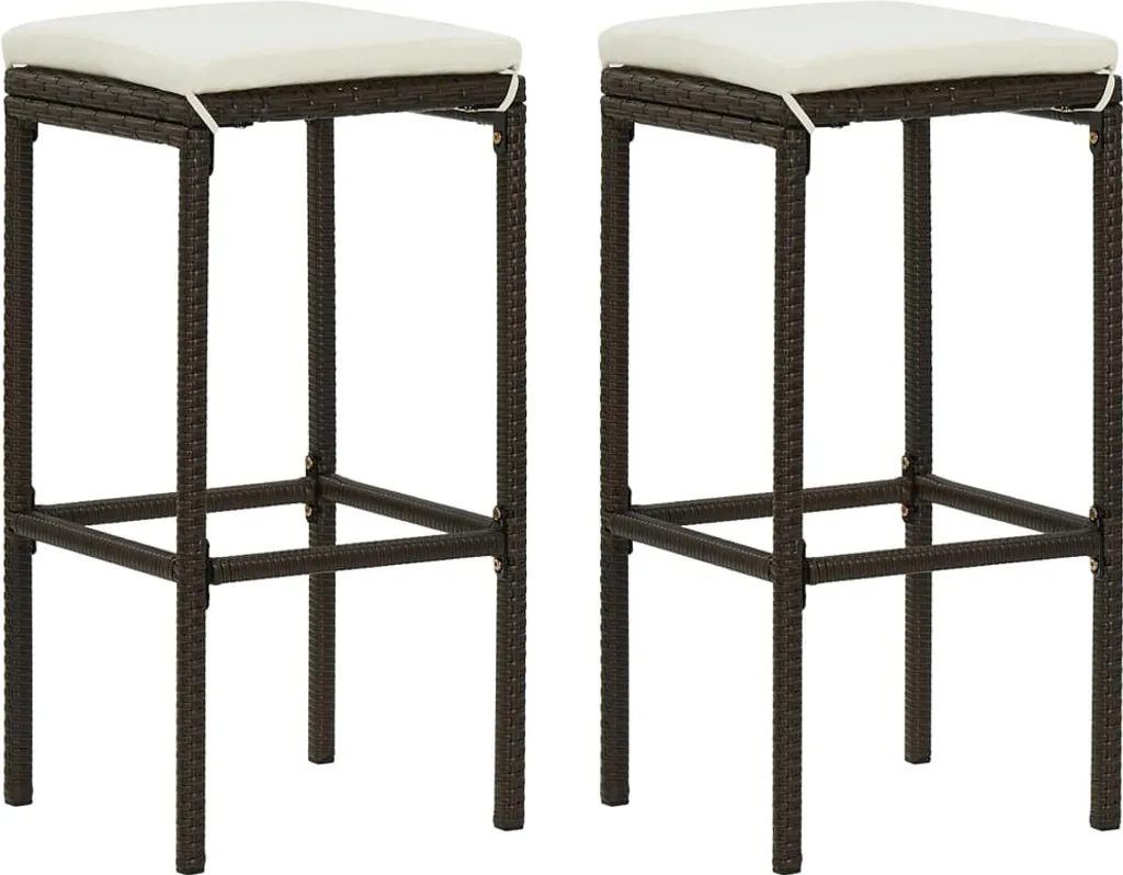 Coppia Sgabelli Alti in Rattan Sintetico Marrone con Seduta Soft