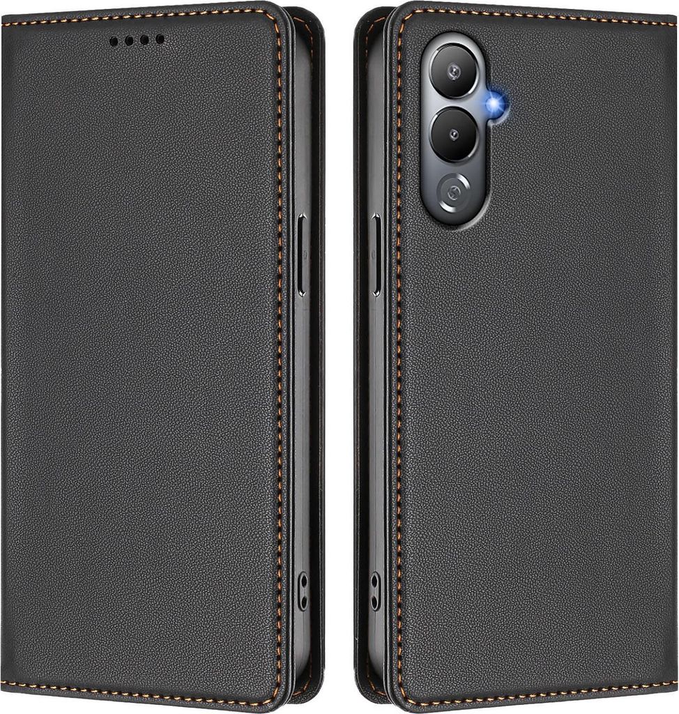 Handyhülle für Tecno Pova 4, Kunstleder Klapphülle Stoßfeste Magnetische Hülle mit Ständer Schwarz
