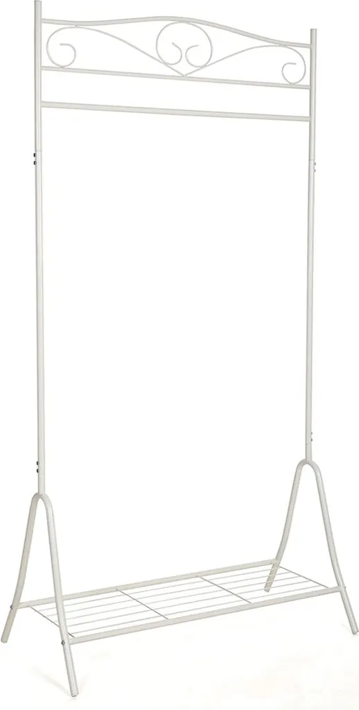 Vestiaire portant de vêtements et rangement chaussures métal blanc