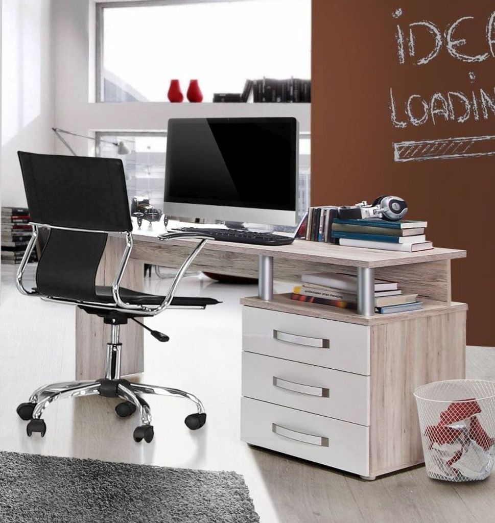 Schreibtisch Rondino Tisch Sandeiche weiß Hochglanz 138x60 Produktbild 