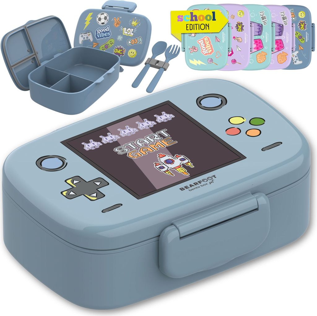 Brotdose Kinder mit Fächern, BPA frei, Lunchbox, Bento box, Brotbox, Brotdose Mädchen & Jungen, Snackbox mit Trennfächern, Vesperbox - Game