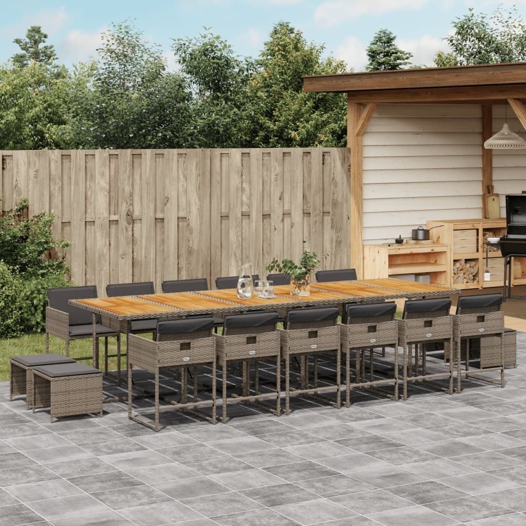 Maison Exclusive - 17-tlg. Garten-Essgruppe mit Kissen Grau Poly Rattan