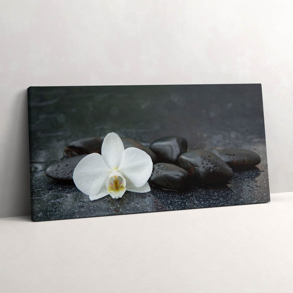Weiße Blume Zen-Steine – Leinwandbild Wandbild – 100x50 cm – Leinwandbilder – Wandbilder – Schlafzimmer – Flur