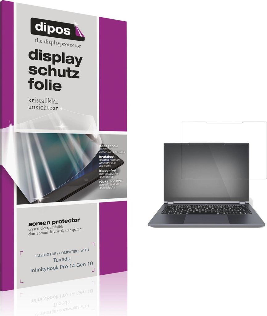 2x Schutzfolie für Tuxedo InfinityBook Pro 14 Gen 10 klar Displayschutzfolie Folie Display Schutz dipos