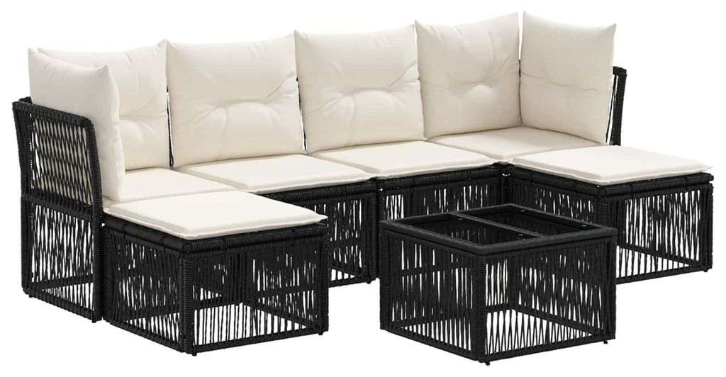 Gartensofa-set 7 pcs Schwarz Poly-Rattan