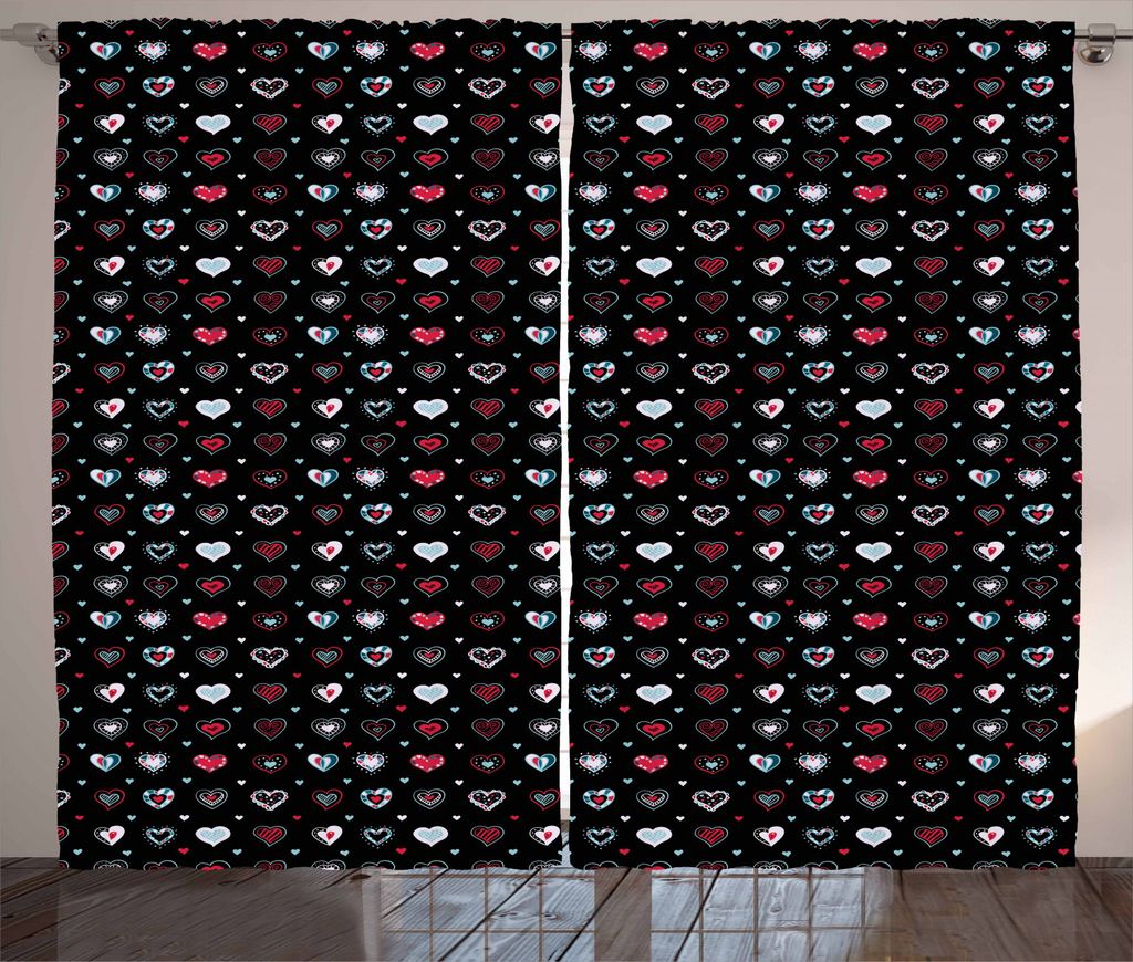 ABAKUHAUS Gekritzel Rustikaler Vorhang, Liebe-Entwurf, Wohnzimmer Universalband Gardinen mit Schlaufen und Haken, 280 x 245 cm, Mehrfarbig