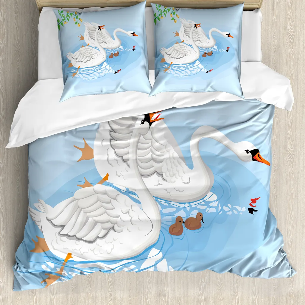 Décoration de chambre nature : housse de couette paysage et cygne 155x220