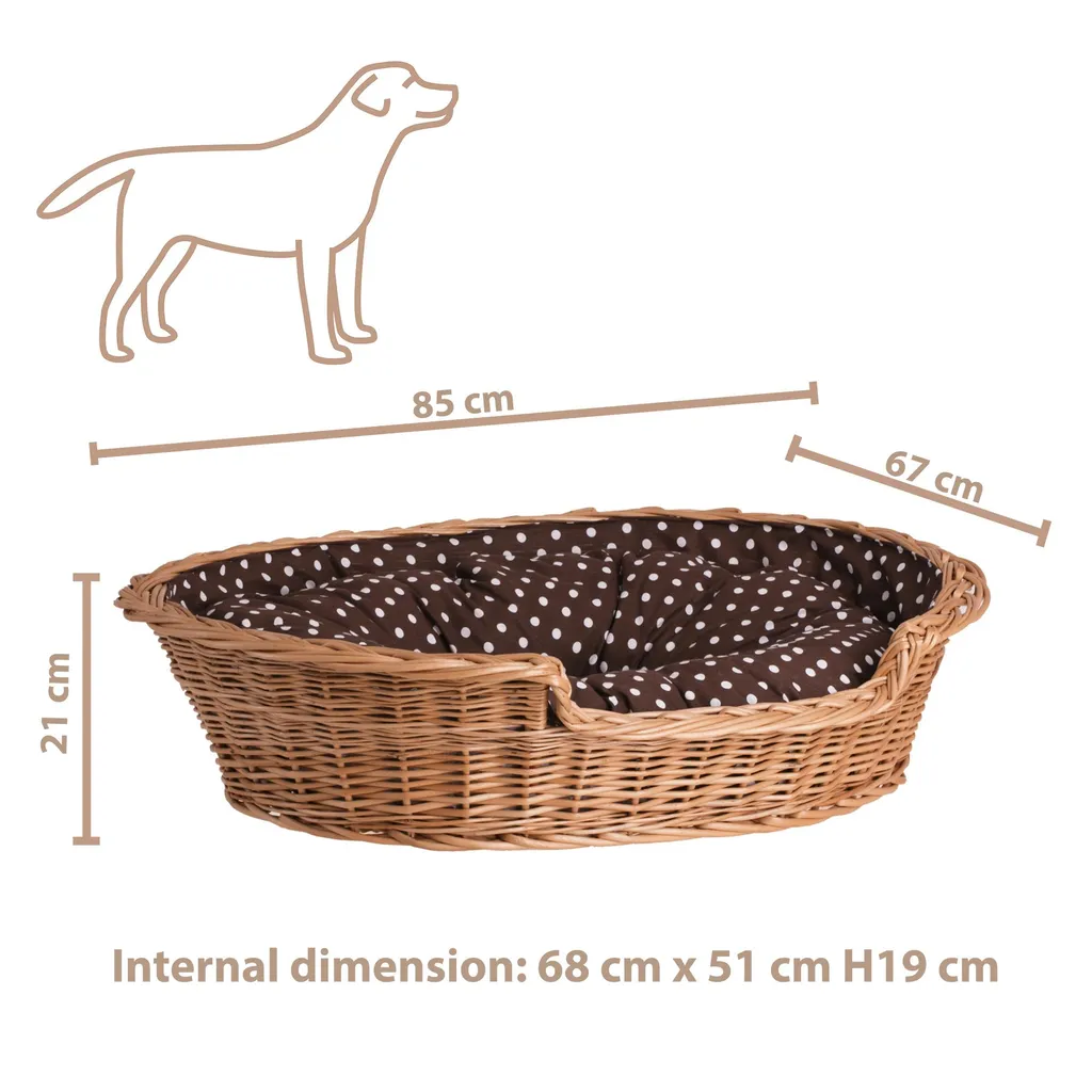 Cestino per cani in vimini ovale con cuscino 85X67 H21 CM