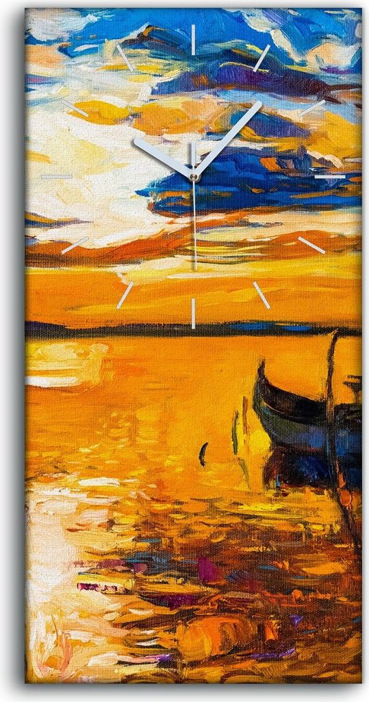 Wohnzimmer-Bild Leinwand Uhr Geräuschlos 30x60 Wasser Boot Produktbild 