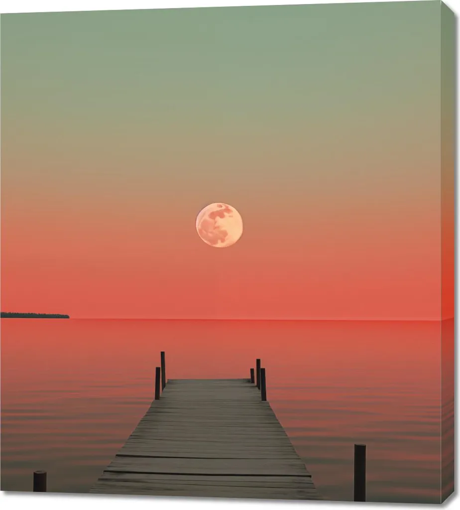 Quadro Artigianale Luna sull'acqua 90x100 - Tela Canvas Rinforzata