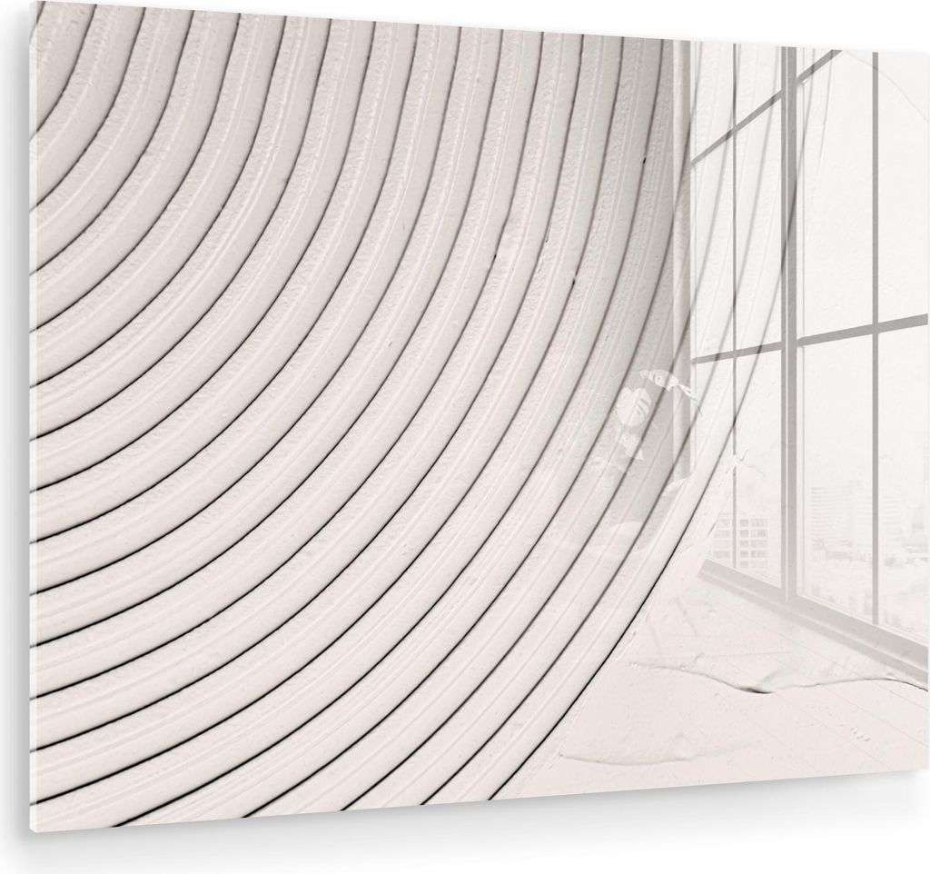 MuchoWow Glasbilder - Bilder auf Wandbild - Foto auf Glas Kunst - Weiß - Linien - Abstrakt 80x60 cm Wanddekoration aus Glas - Acrylglasbild - Acry...
