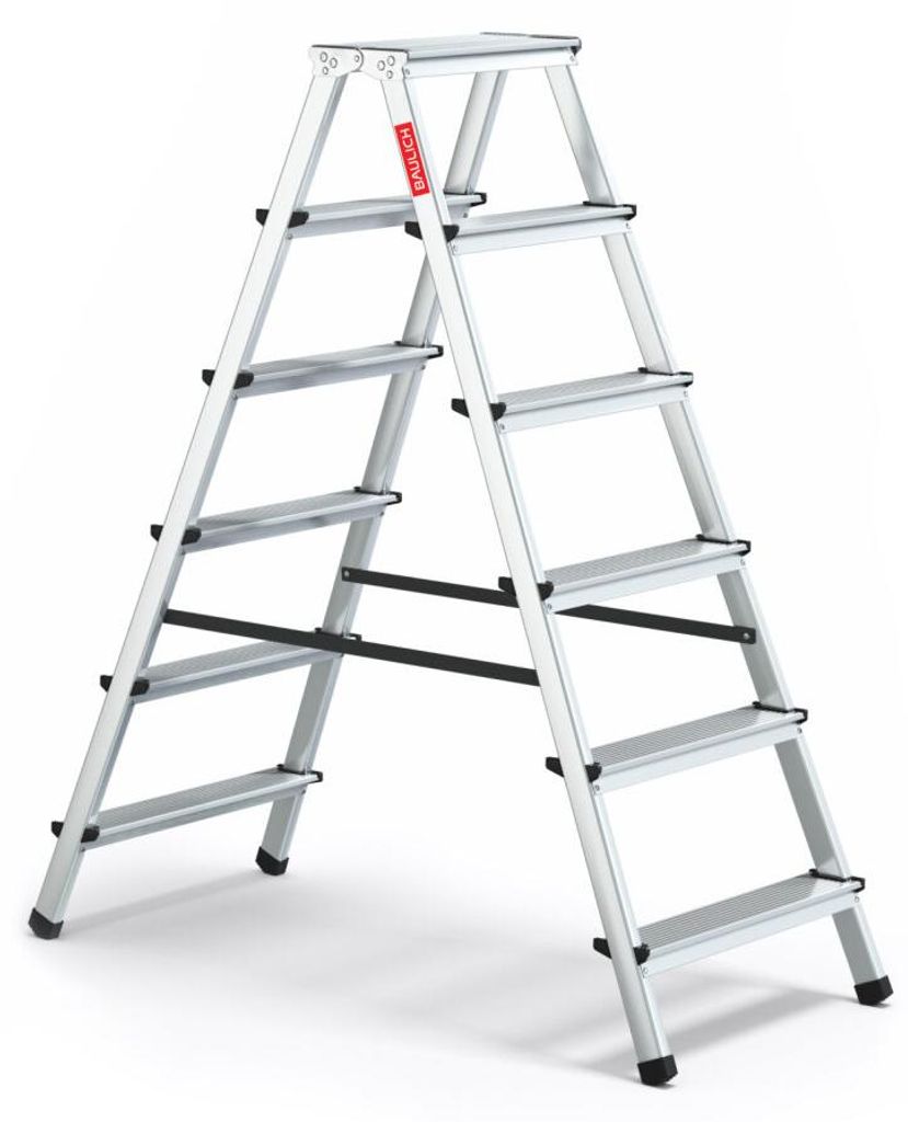 Baulich | Aluminium Haushaltsleiter - 2 x 6 Stufen - Max. Belastung 120 Kg - Höhe 2,83 M - Antirutschfüße