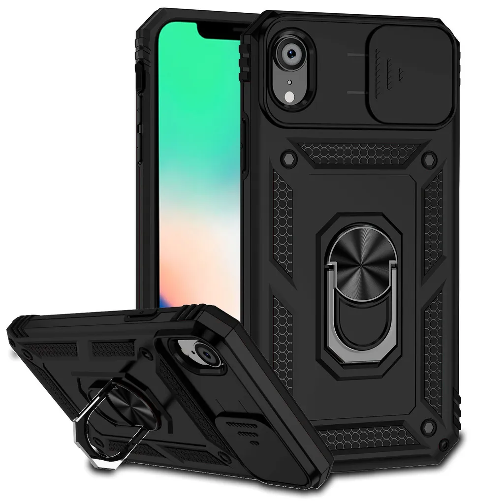 Custodia iPhone XR Armor Nera: Protezione Militare con Supporto Auto