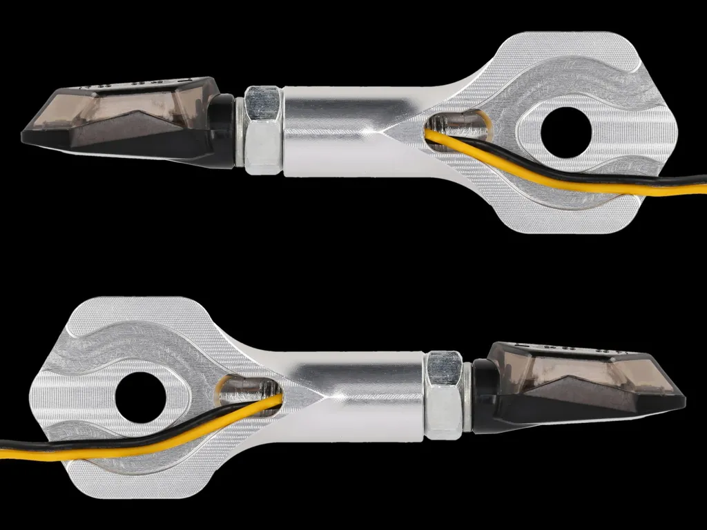 SET: Carrello lampeggiante frontale CNC, naturale, alluminio, M8, LED - per Simson S51, S50, S70, S83 - 2