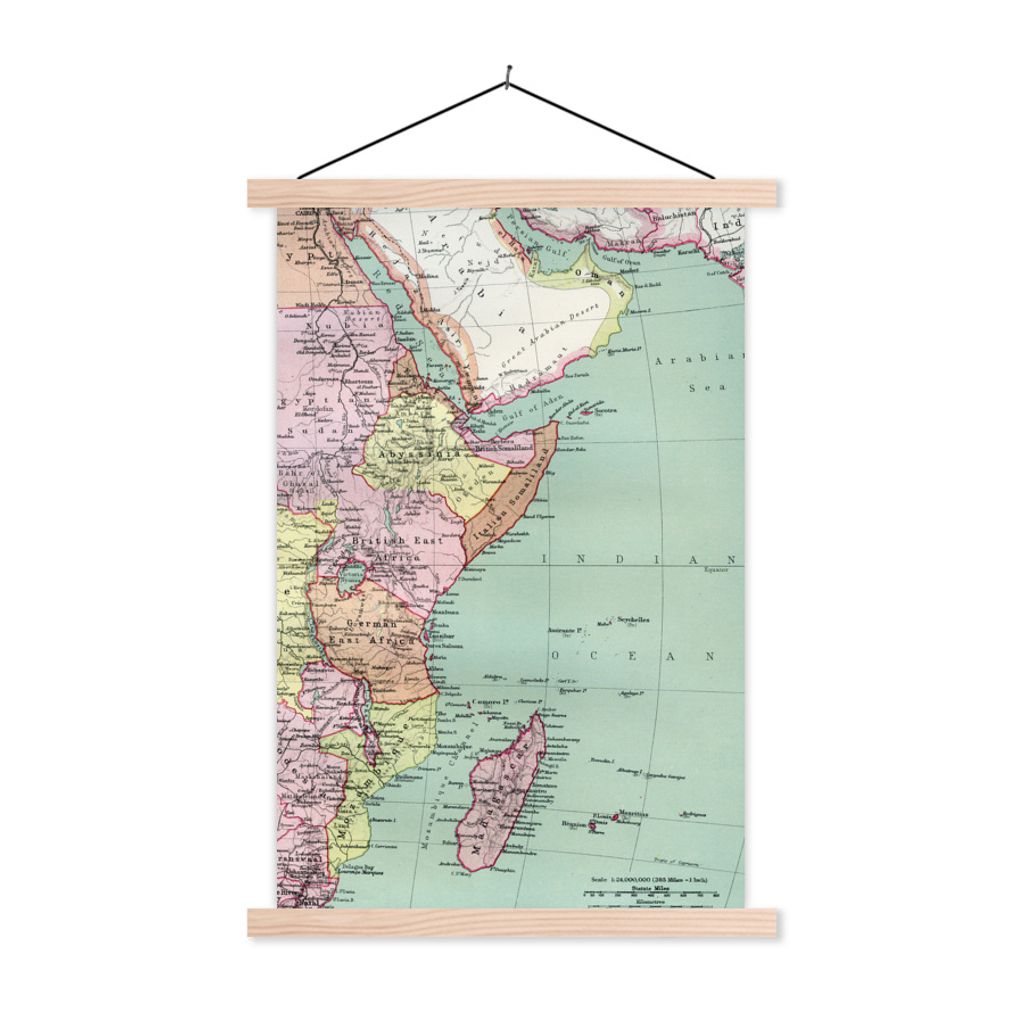 MuchoWow Textilposter Weltkarte - Vintage - Afrika 40x60 cm mit holzfarbenen Rahmen - Poster
