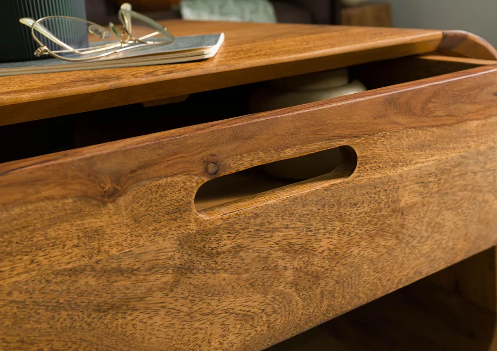 Table basse bois Sheesham massif laqué MAILAND 60x50x50cm marron clair - 6