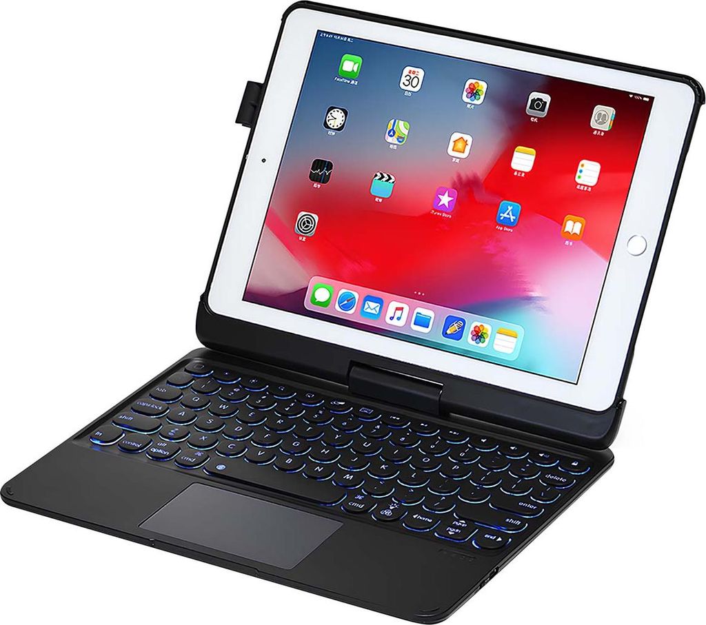 Urban Factory Lumee 360 °, AZERTY, Französisch, Touchpad, Apple, iPad 10.2 (7th Gen), Schwarz