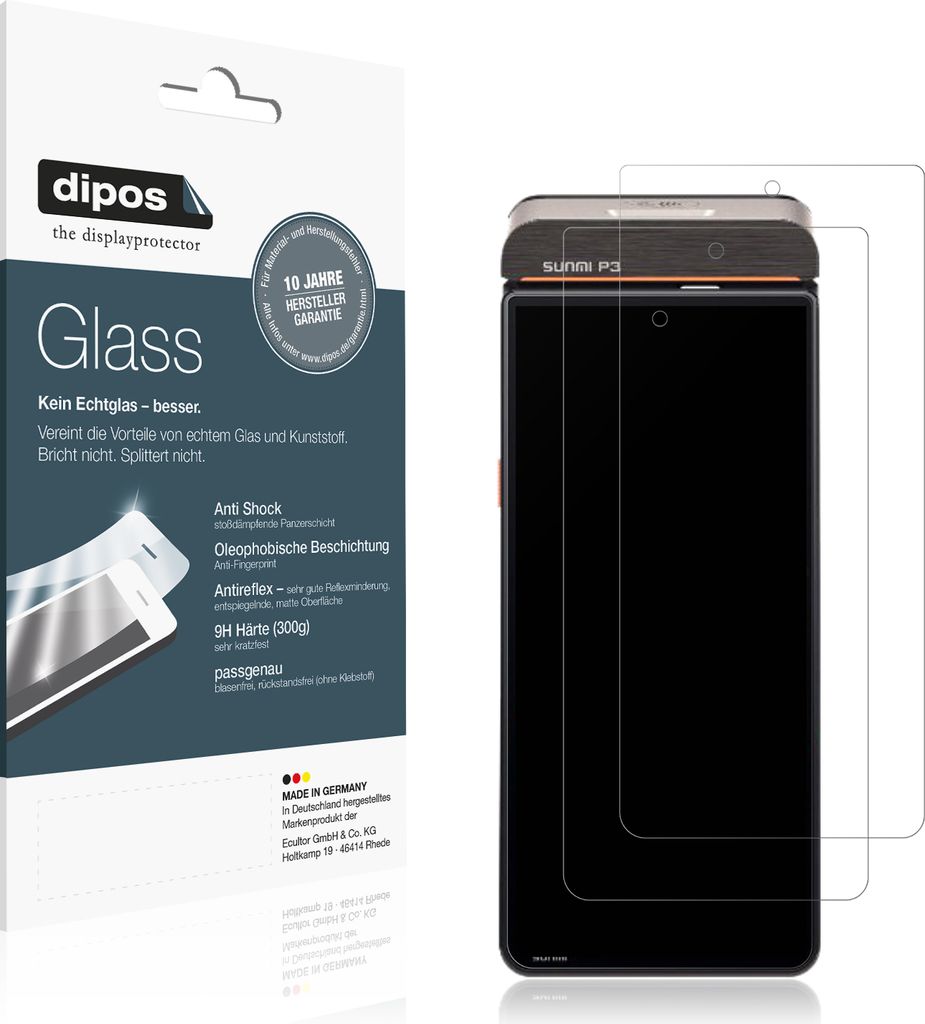 2x Schutzfolie für sunmi P3H matt - Anti-Shock 9H Folie dipos Glass Kunststoffglas