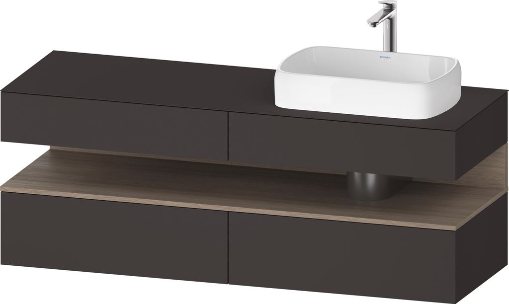 Duravit Qatego Konsolenwaschtischunterbau, 2 Auszüge, 2 Schubkästen, Ausschnitt rechts, 1600x550x600mm, Nische Eiche Terra, QA4778035800010