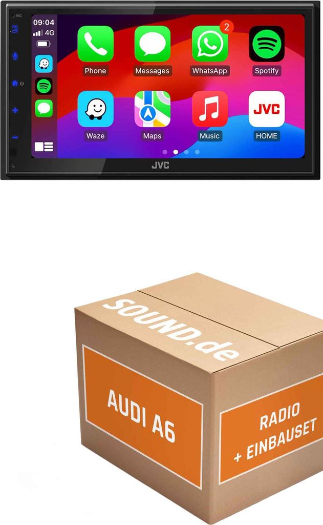 Autoradio Einbaupaket JVC KW-M695DBW passend für Audi A6 C5 + Navigation plus | CarPlay Wireless Android Auto Wireless