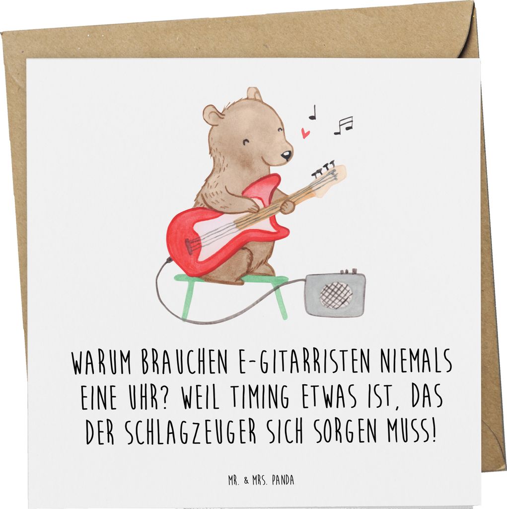 Mr. & Mrs. Panda Grußkarte E-Gitarre Timing - Weiß - Geschenk, Band, Rhythmus, Glückwunschkarte, Musiker, Musik, elektrische Gitarre, anlasskart...