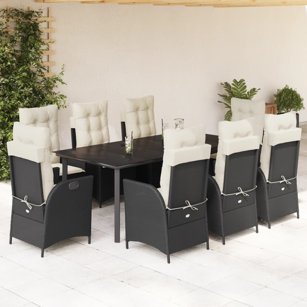 Maison Exclusive - 9-tlg. Garten-Essgruppe mit Kissen Schwarz Poly Rattan
