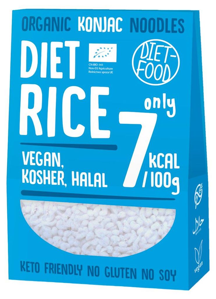MAKARON (KONJAC) W KSZTAŁCIE RYŻU BEZGLUTENOWY BIO 385 g (300 g) - DIET-FOOD