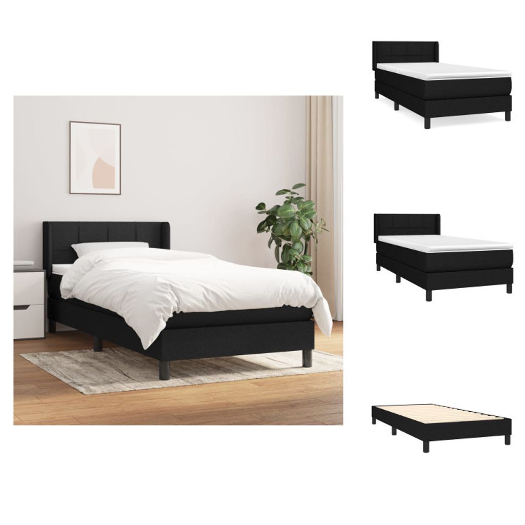 vidaXL Boxspringbett mit Matratze Schwarz 90x200 cm Stoff - Betten & Bettgestelle