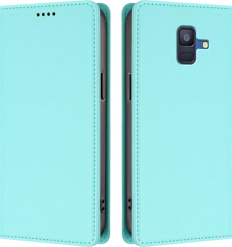 Handyhülle für Samsung Galaxy A6 2018, Kunstleder Klapphülle Stoßfeste Magnetische Hülle mit Ständer Türkis