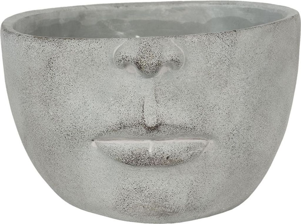 Clayre & Eef Pot de fleurs 24x23x15 cm Gris pierre visage Image du produit 
