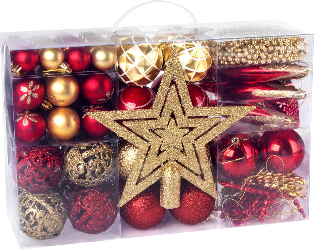 102er Set Weihnachtskugeln Rot und Gold, Christbaumkugeln Produktbild