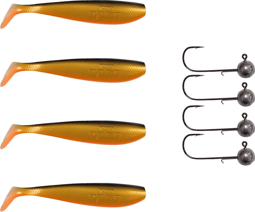 4x Fox Rage Zander Pro Shad + 4x Pamchion Jigköpfe / Jighaken Set 8-teilig